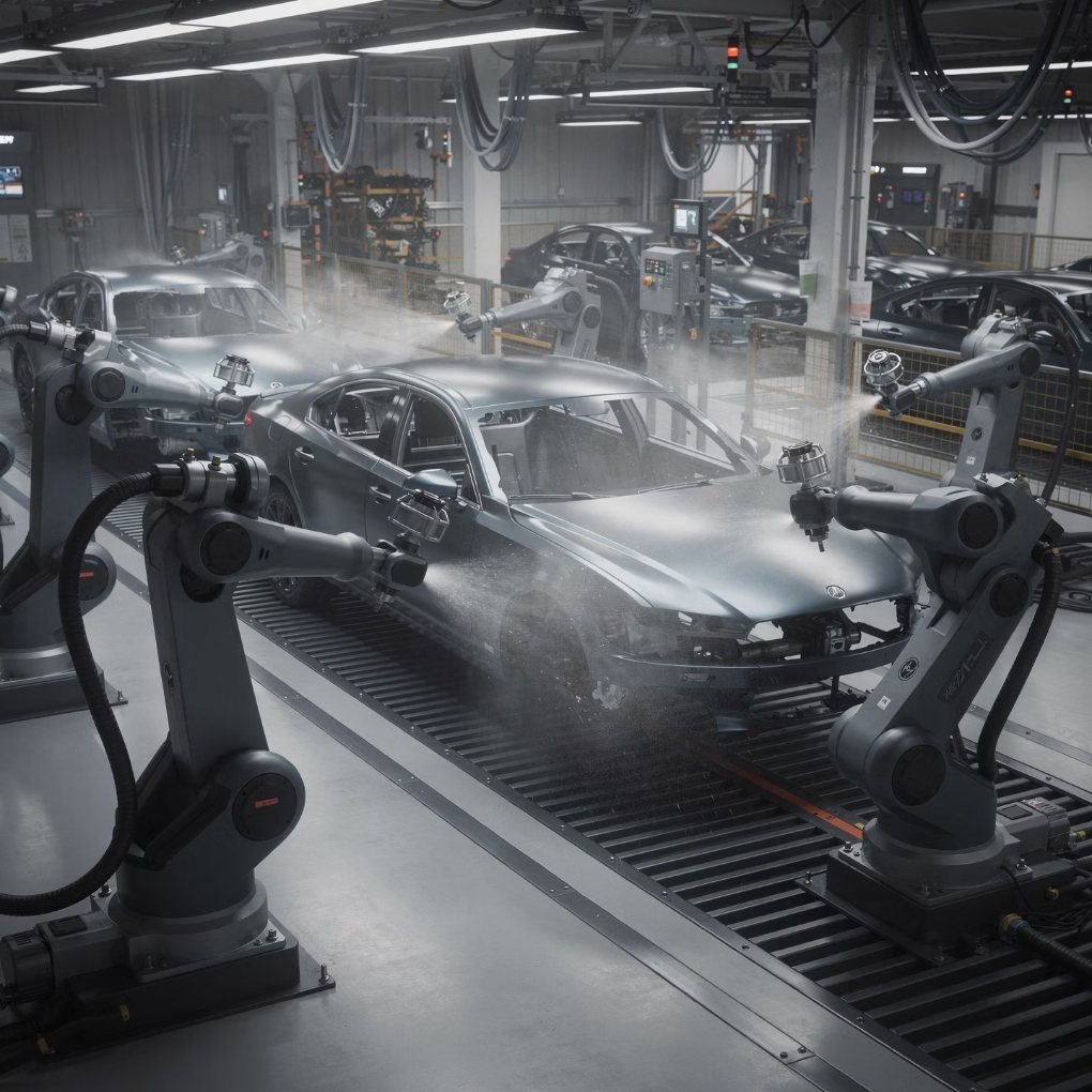 Automated painting line for automotive parts